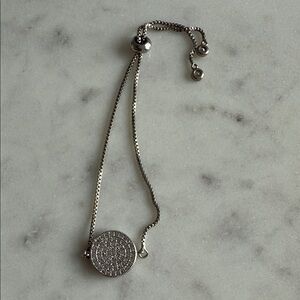 Bellestyle Silver Bracelet with Round Pave Crystal Pendant